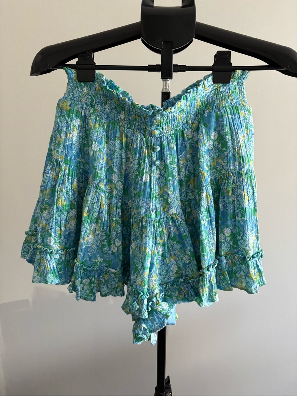American Eagle Outfitters Blue Green Floral High-Waist Shorts